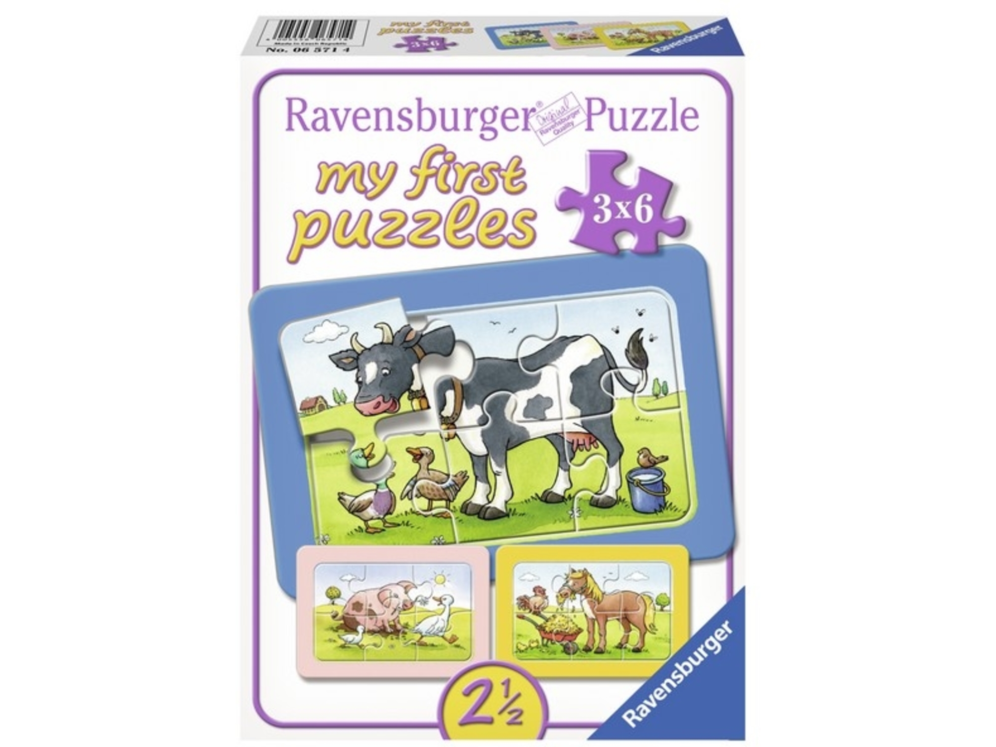 Ravensburger puzzle (slagalice) - Moje prve puzzle, 3 u 1, krava, prase, konj RA06571