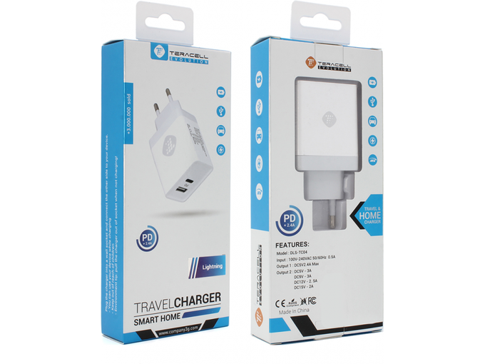 Teracell Kućni punjač Evolution sa iPhone lightning kablom TC-04 USB+PD 2.4A