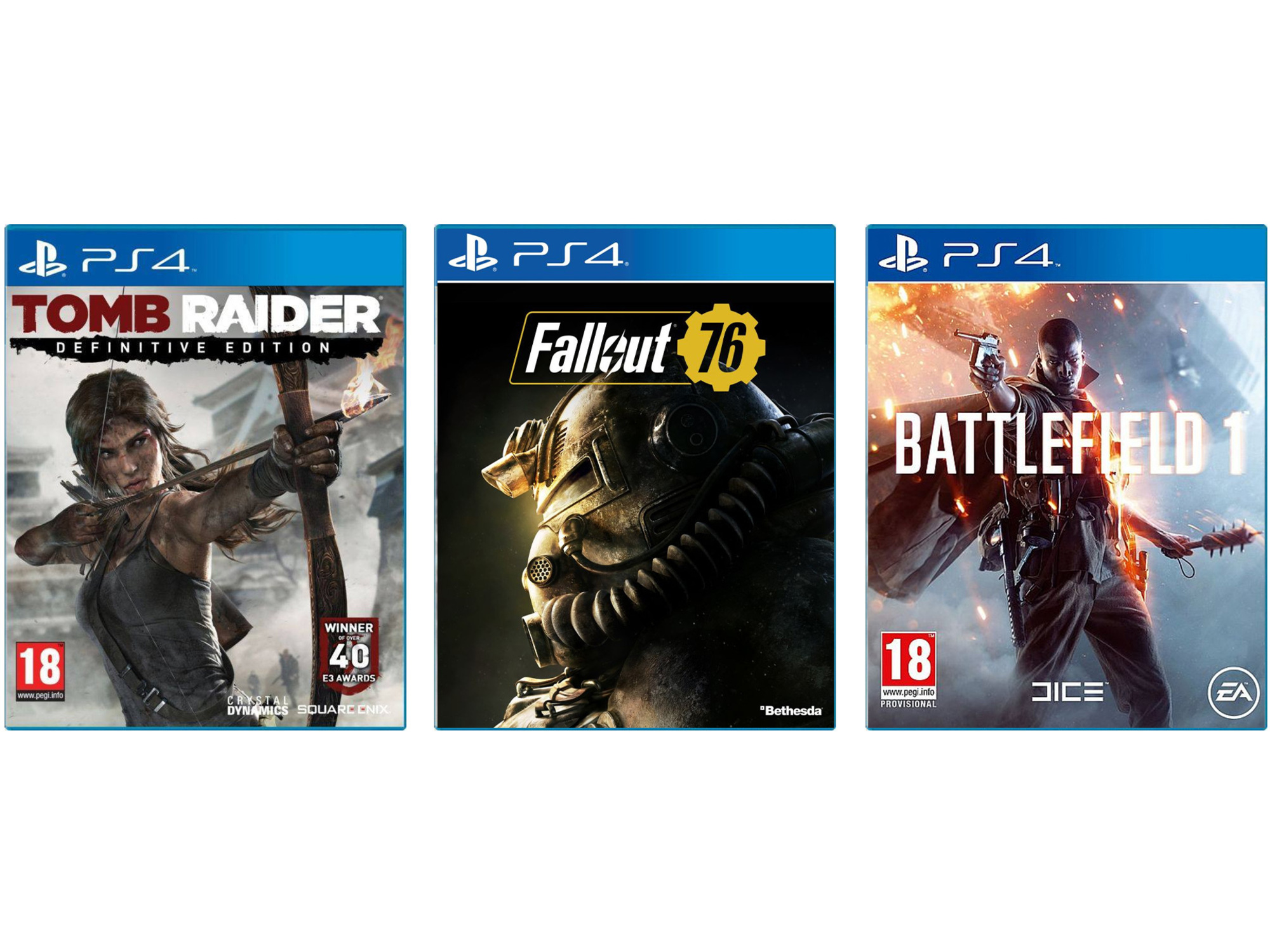 PS4 Battlefield 1 + PS4 Tomb Raider Definitive Edition + PS4 Fallout 76