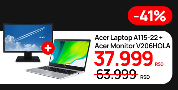Acer laptop A115-22 15.6inch + Acer monitor V206HQLA TN 19.5inch na shoppster