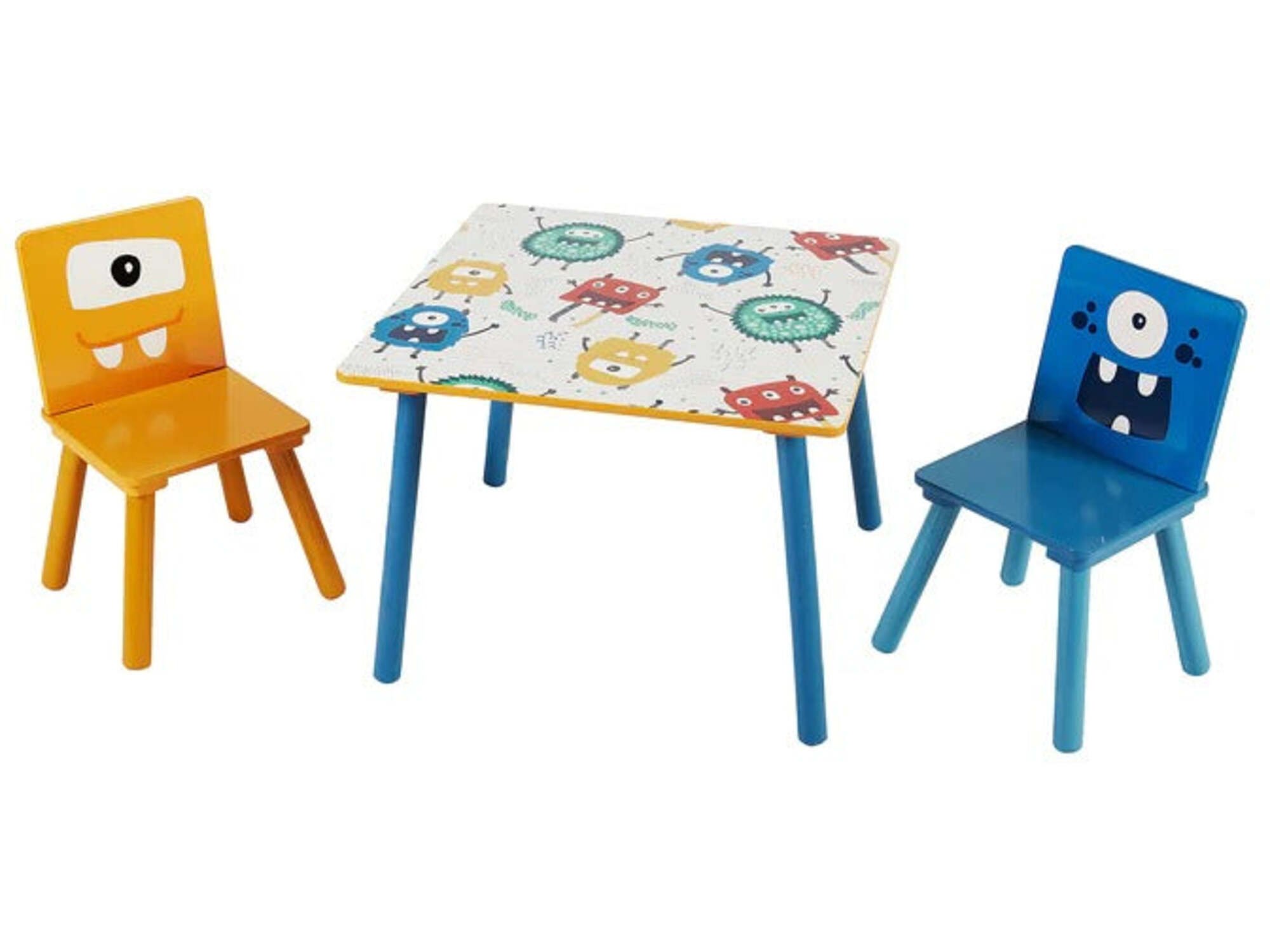 Kinder home Dečiji drveni sto sa 2 stolice, set - za igru, crtanje, jelo - DUHOVI