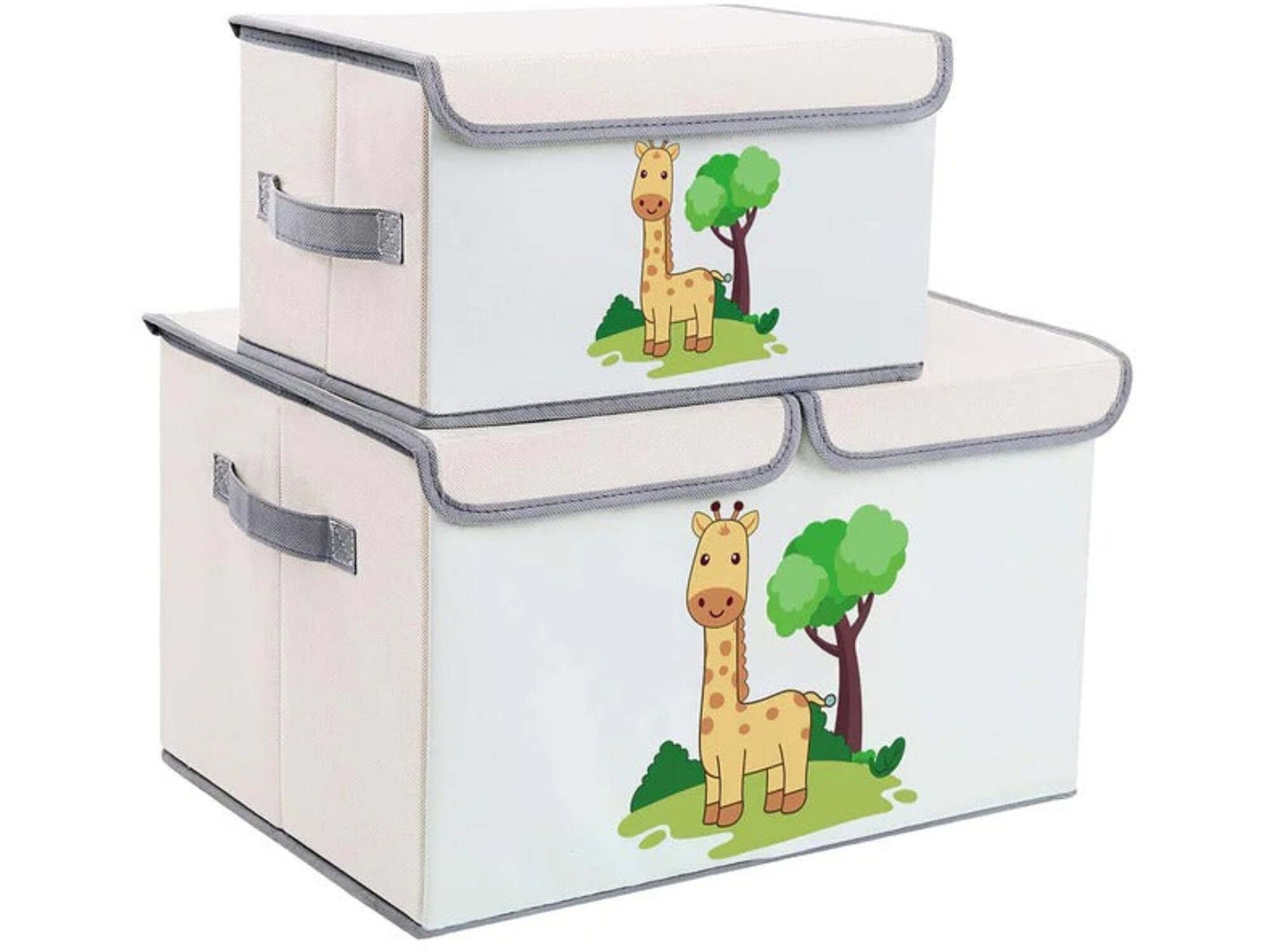 Kinder home Set od 2 preklopne kutije za odlaganje sa poklopcem i ručkama - ŽIRAFE, za dečije igračke, knjige, odeću