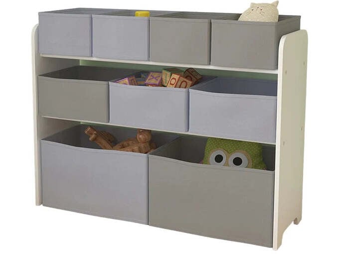 Kinder home Organizator za igračke, polica za vrtiće, orman, sekcioni sa kutijama za odlaganje - BELO/SIVA