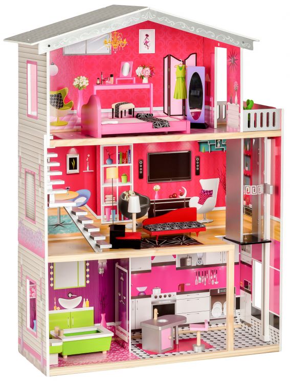 Eco Toys Drvena kućica za lutke sa liftom Malibu Residence 4118