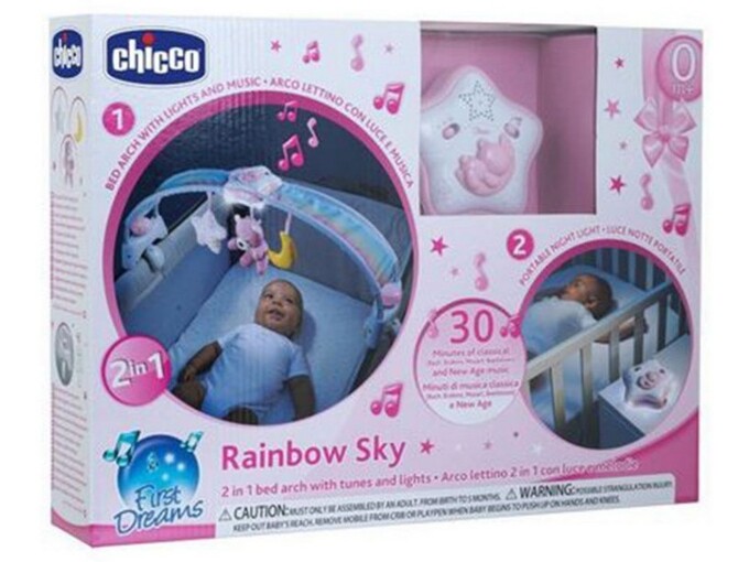 Chicco luk sa projektorom u duginim bojama za krevetac za bebe Roze