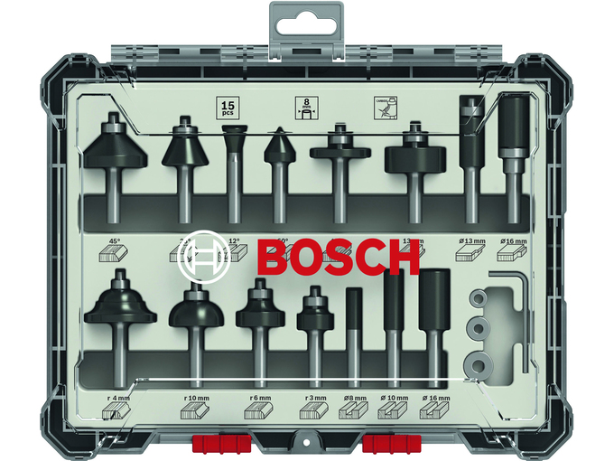 Bosch Router Bit Set 15 pcs Mixed 8mm sha 2 607 017 472