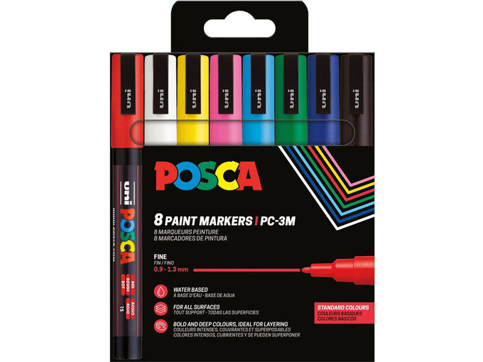 Uni Set PC-3M Posca 0.9-1.3mm 8 kom osnovne boje plastic free