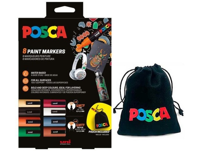 Uni Set PC-5M + PC-3M Posca 8 kom (4+4) + platnena torbica