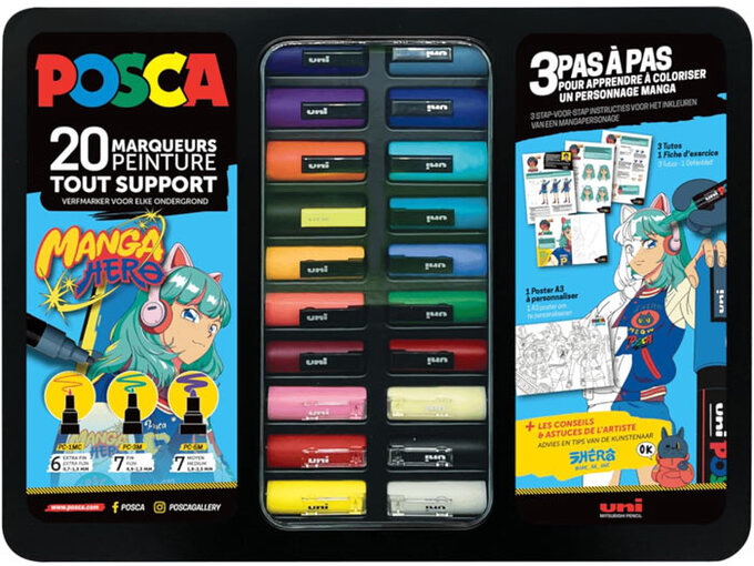 Uni Set Posca u metalnoj kutiji 20kom Manga hero PC-1M/3M/5M/8K 20/1 302422427