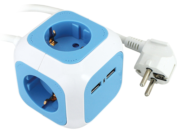Commel Prenosiva utičnica 4xschuko 16A 250V+2xUSB 5V 2.1A