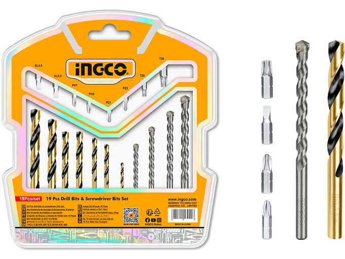 Ingco Set burgija i bitova 19kom AKSDB1901