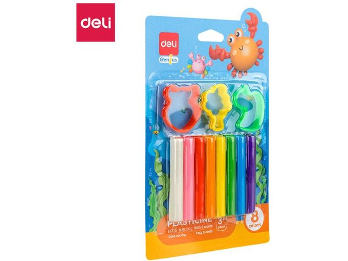 Deli Plastelin 100g - 8 boja sa 3 šablona EH715