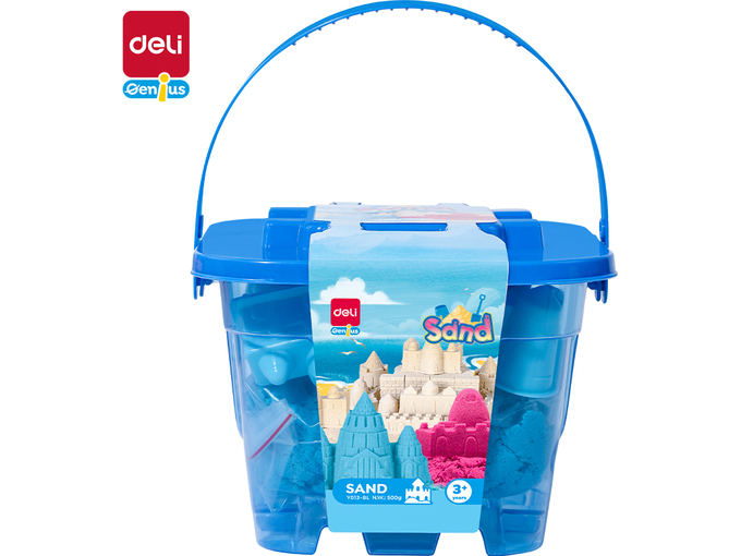 Deli Kinetički pesak u kantici sa 6 modli 500g EY013-BL