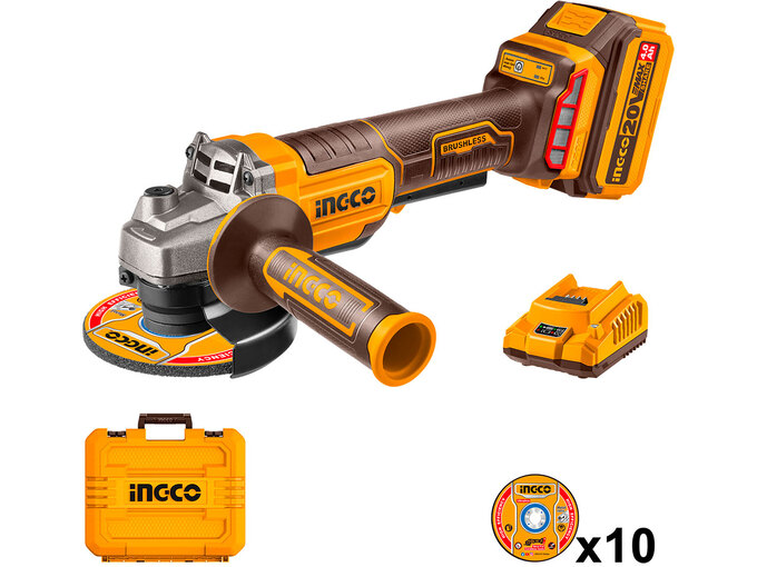 Ingco Aku brusilica 115 1x4AH Super CAGLI2111561 + 1x baterija 4Ah i punjač