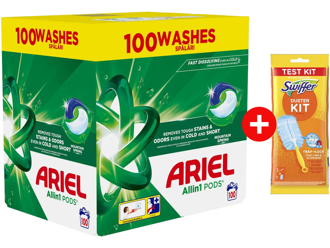 Ariel Kapsule za pranje veša 100 kom + Swiffer Duster Starter Kit + 1kom dopune