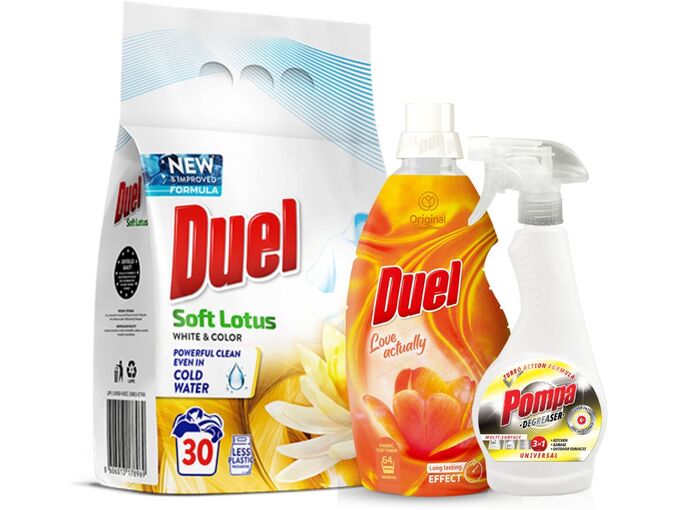 Duel Deterdžent Soft lotus 2.7kg + Omekšivač Love actually 1.6l + Pompa Odmašćivač 500ml