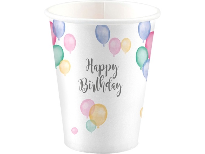 Amscan Čaše Happy BDay pastel 1/8