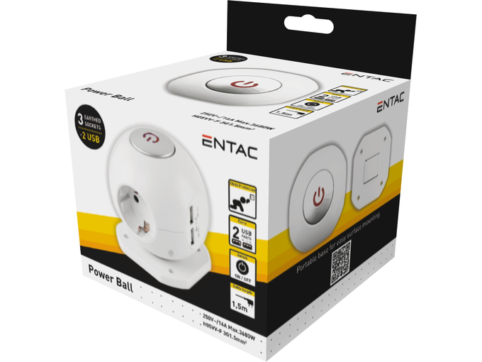 Entac Sfera sa prekidačem trostruki 2xUSB 1 5m