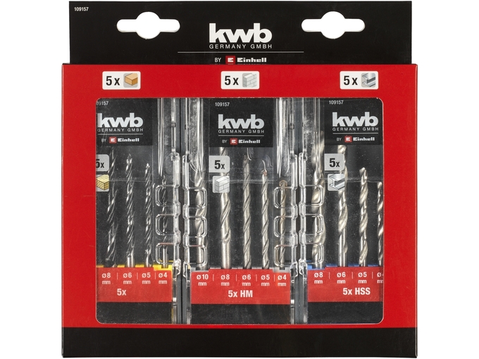 Einhell 3-delni set kofera sa po 5 Burgija za drvo, metal i kamen, 3-8 mm za metal i 4-10 mm za drvo i kamen
