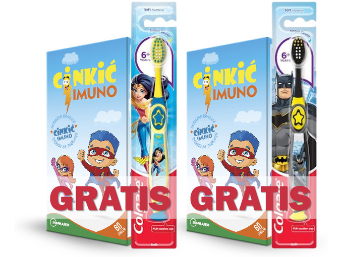 Inpharm Cinkic imuno A60 + Colgate 6+ dečija četkica za zube