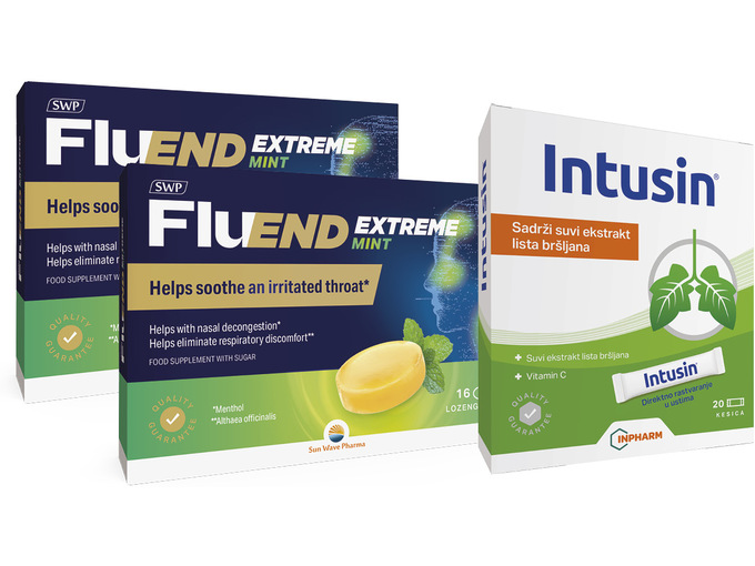 Sun Wave Pharma Fluend extreme mint 16 pastila x 2 + Intusin 20 kesica