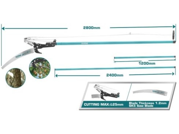 Total alati Teleskopske makaze za grane 2u1 fi25mm 2,8m
