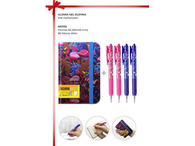 Moja Knjižara Set 4 gel olovke Vinson 520 butterfly i notes Fashion a6/96