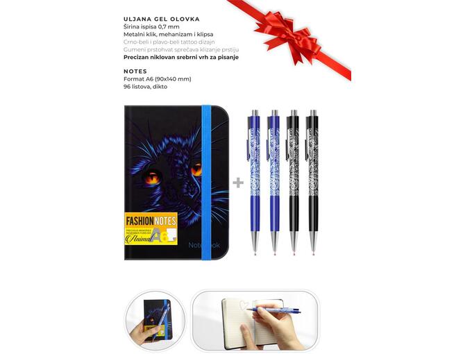 Moja Knjižara Set 4 gel olovke Vinson 103 tattoo i notes Fashion animal a6/96