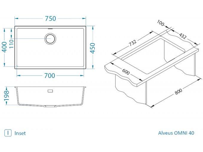 Alveus sudopera Omni 40 g91 - crna 750 x 450 x 198 mm