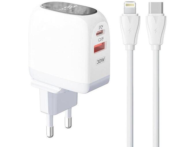 Kućni punjač LDNIO A2522C QC3 0, PD, PPS, LED Display, 30W sa Type C na iPhone ning kablom