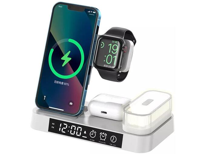 Pametni magsafe punjač 5u1 sa lampom i satom