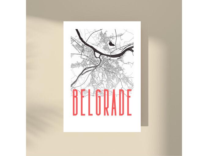 Imagio Studio poster Belgrade Map 30x40 cm, visokokvalitetni art papir