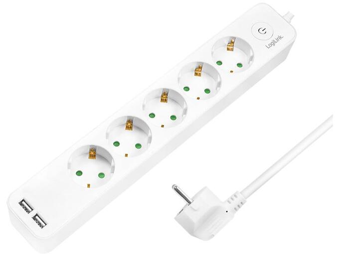 Logilink Produžni kabl 5 mesta 2 USB prekidač 1.5m