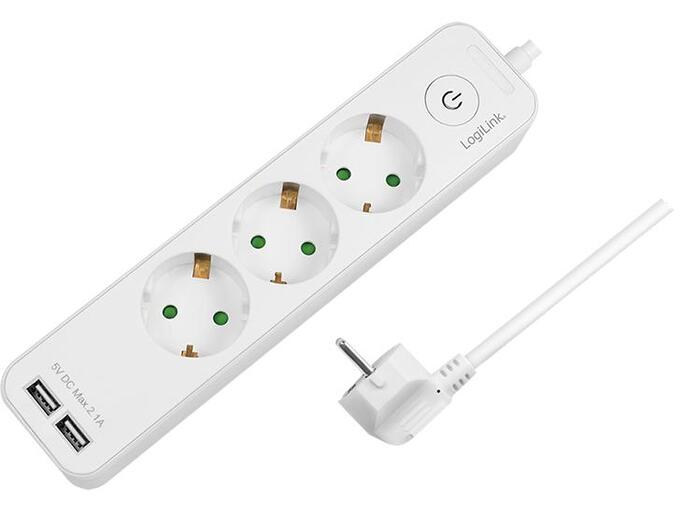 Logilink Produžni kabl 3 mesta 2 USB prekidač 1.5m