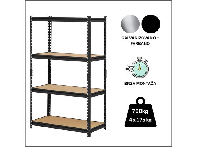 ePRO Metalna polica premium 150x70x30 metal-drvo 700kg (4x175kg)