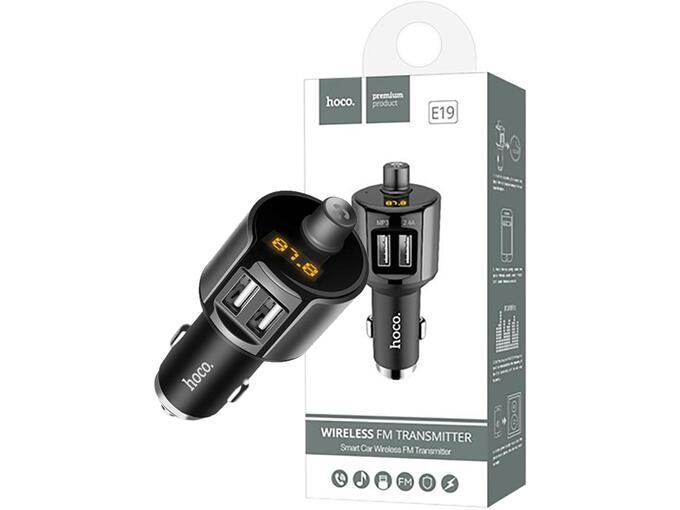 Hoco FM modulator BT handsfree 12 V/24 V, 2 x USB 2,4 A - E19 Smart, BT, FM, Charger