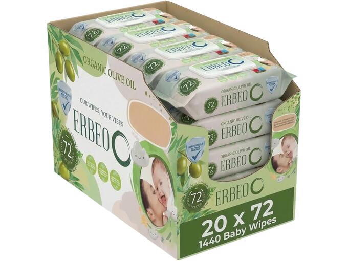 Erbeo Vlažne maramice Organic Olive oil 72, 20 Pakovanja