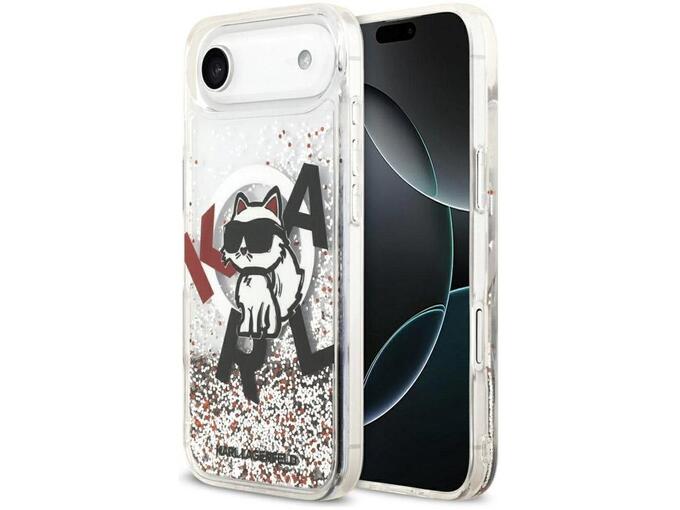 Maska za iPhone Air Karl Lagerfeld Liquid Glitter Choupette Logo MagSafe bela