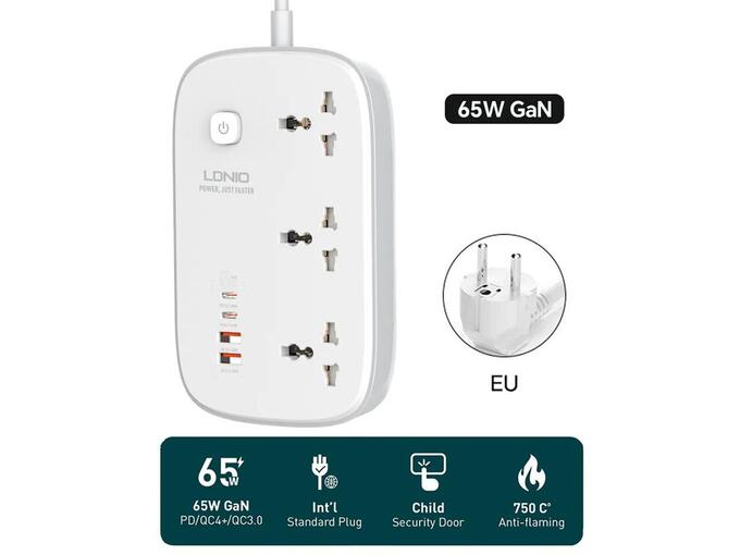 Produžni kabl LDNIO SC3416 EU 3 utičnice + 2xUSB QC 2xPD GaN 2m