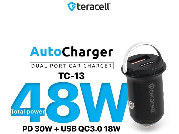 Auto punjač Teracell Evolution TC-13 PD 30W + USB QC3.0 18W, 48W (total) crni