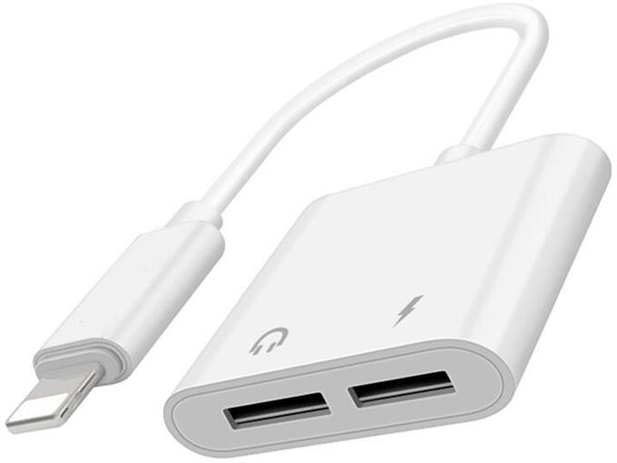 Adapter za punjenje i Audio na iPhone Lightning beli