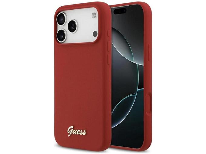Maska za iPhone 17 Pro Max Guess Silicone Script Metal Logo MagSafe Phone Case Cover crvena