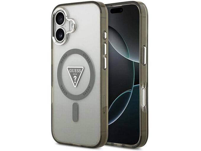Maska za iPhone 17 Guess IML Gradient Triangle Logo MagSafe siva