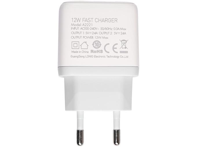 Kućni punjač LDNIO A2221 2xUSB, 12W sa Type C kablom beli
