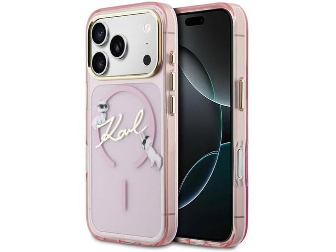Maska za telefon iPhone 17 Pro Max Karl Lagerfeld IML Choupettes Karl Script Logo MagSafe