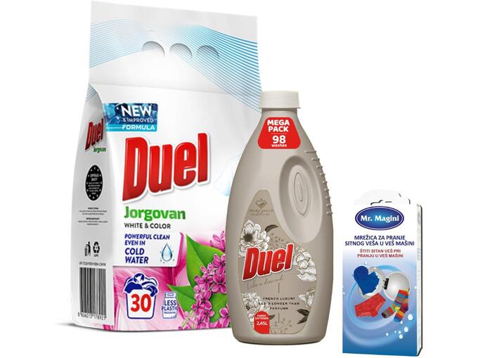 Duel Deterdžent Jorgovan 2.7kg + Omekšivač Like a diamond 2.45l + Mrežica za veš