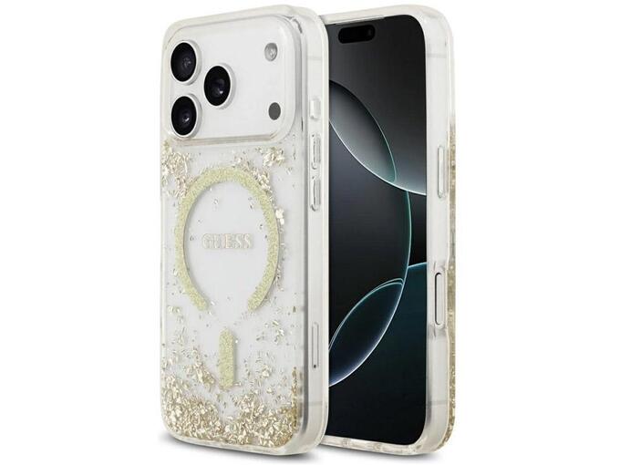 Maska Guess Resin Bottom Glitter MagSafe zaiPhone 17 Pro zlatna