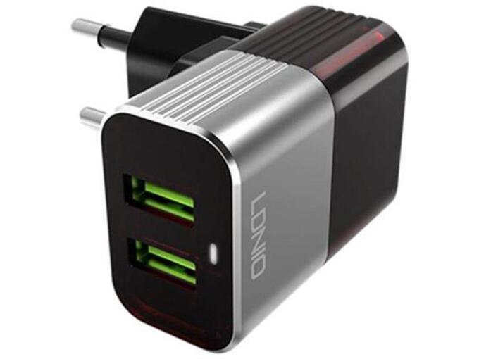 Kucni punjac LDNIO A2206 2XUSB 2.4A + iPhone Lightning kabel crno sivi