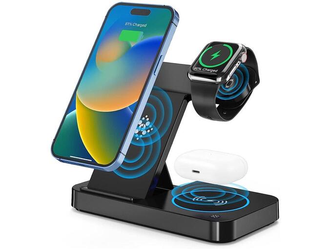 Bezicni punjac B-18 4u1 za 2x iPhone,Airpods,Apple Watch 15W crni