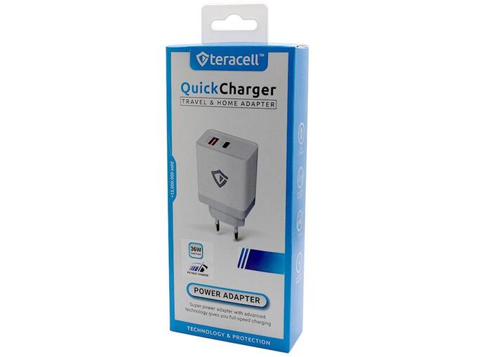 Kucni punjac Teracell DLS-TC04 Fast USB 3.0A+ PD 36W max sa kablom USB na Micro USB beli